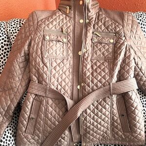 Elegant Quilted Tan Jacket with Belt